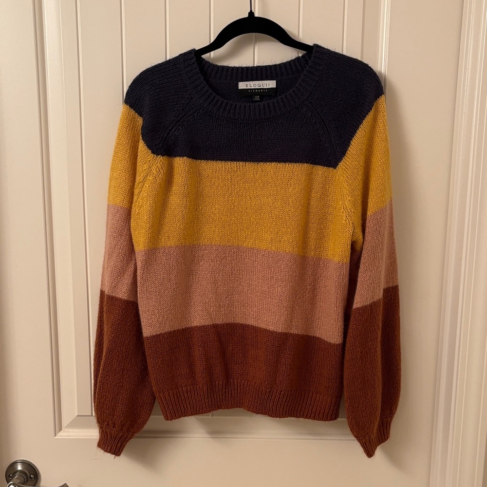 Eloquii Colorblock Sweater in Navy, Mustard, and Rust
